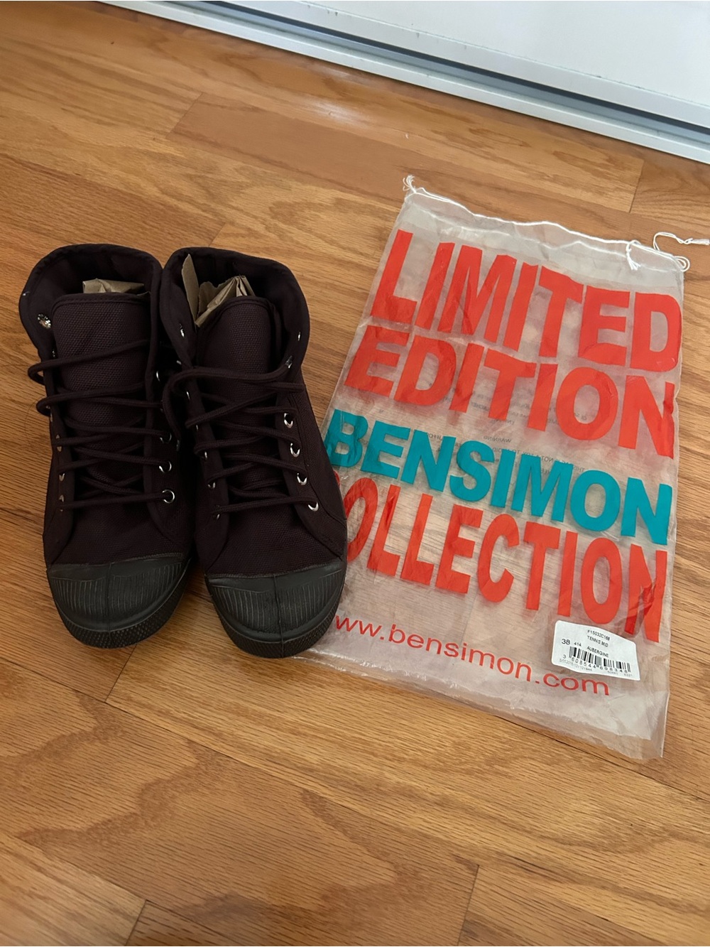 Bensimon limited edition High-Top Sneakers in Deep Plum with Brown Toe Cap